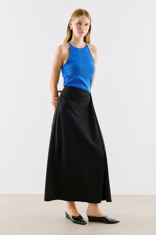 Draped Pleated Waist Skirt Black