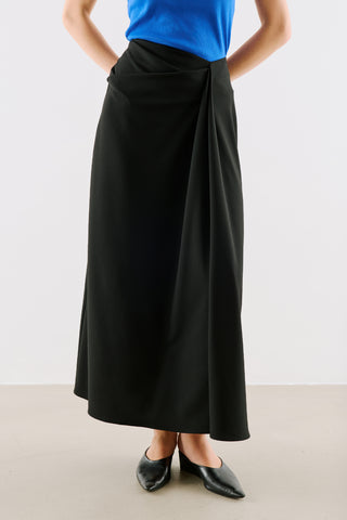 Draped Pleated Waist Skirt Black