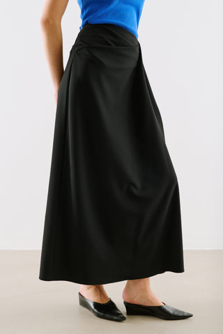 Draped Pleated Waist Skirt Black