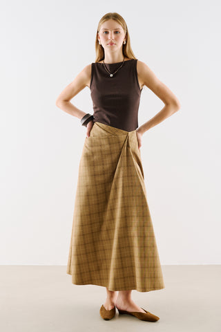 Draped Pleated Waist Skirt Camel
