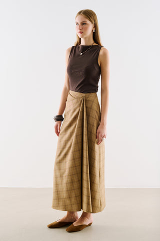 Draped Pleated Waist Skirt Camel