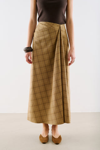 Draped Pleated Waist Skirt Camel