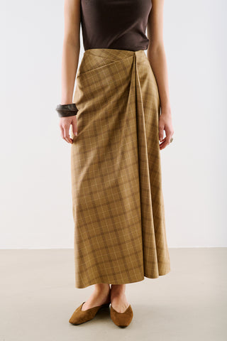 Draped Pleated Waist Skirt Camel