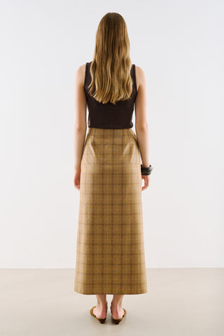 Draped Pleated Waist Skirt Camel