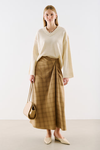 Cropped V-Neck Knit Sweater Ecru