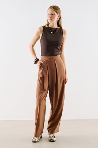 Asymmetric Pleated Barrel Leg Trousers Tile