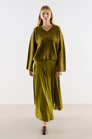 Cropped V-Neck Knit Sweater Green
