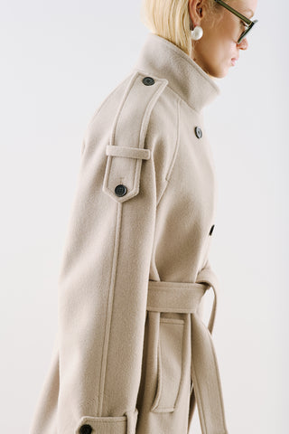 Premium High Neck Double Breasted Coat Stone