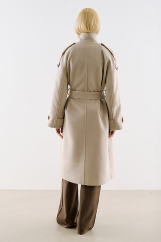 Premium High Neck Double Breasted Coat Stone