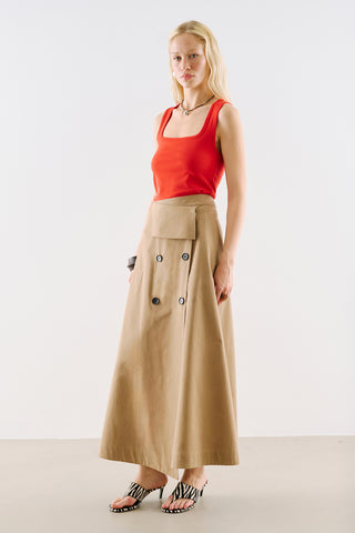 Wrap Front Buttoned Skirt Camel