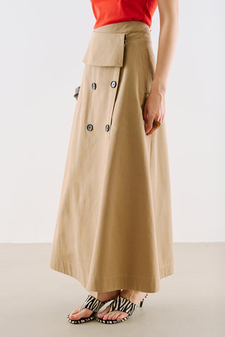 Wrap Front Buttoned Skirt Camel