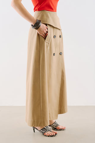Wrap Front Buttoned Skirt Camel