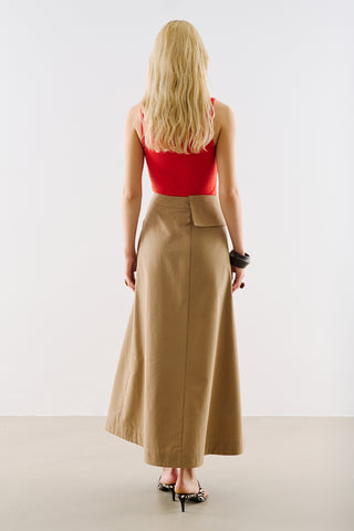 Wrap Front Buttoned Skirt Camel