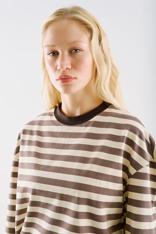 Striped Long Sleeve T Shirt With Contrast Collar Mink
