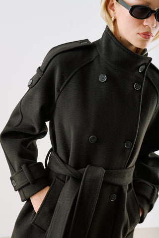 Premium High Neck Double Breasted Coat Black