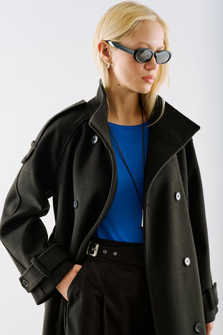 Premium High Neck Double Breasted Coat Black
