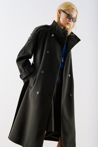 Premium High Neck Double Breasted Coat Black