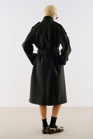 Premium High Neck Double Breasted Coat Black