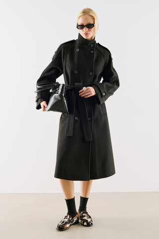 Premium High Neck Double Breasted Coat Black