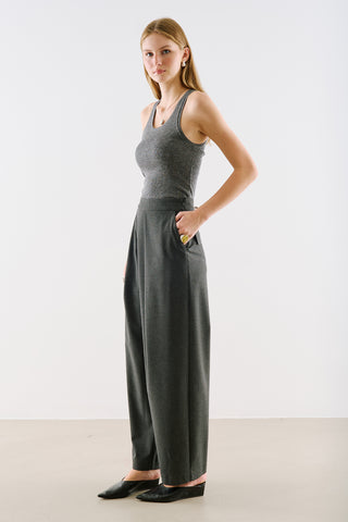 Asymmetric Pleated Barrel Leg Trousers Anthracite