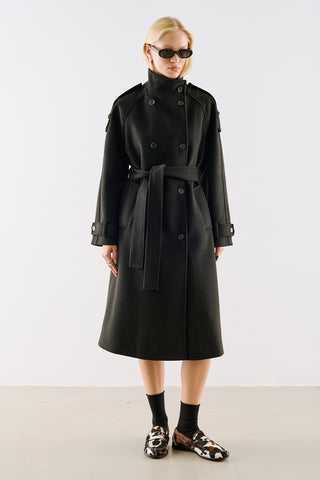 Premium High Neck Double Breasted Coat Black