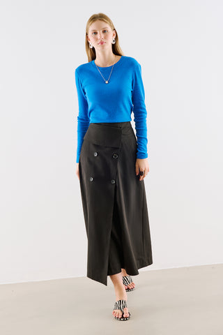Wrap Front Buttoned Skirt Black