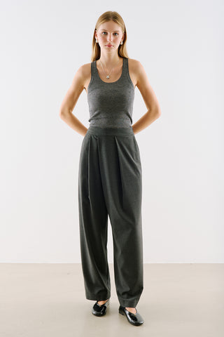 Asymmetric Pleated Barrel Leg Trousers Anthracite