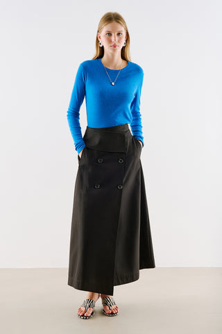 Wrap Front Buttoned Skirt Black