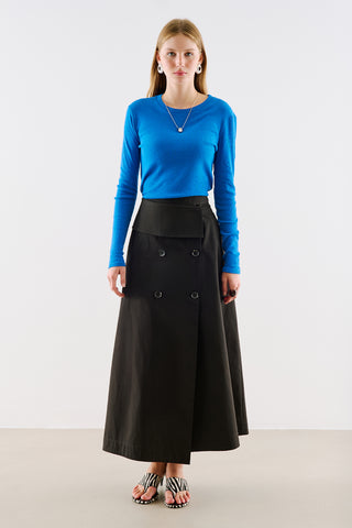 Wrap Front Buttoned Skirt Black