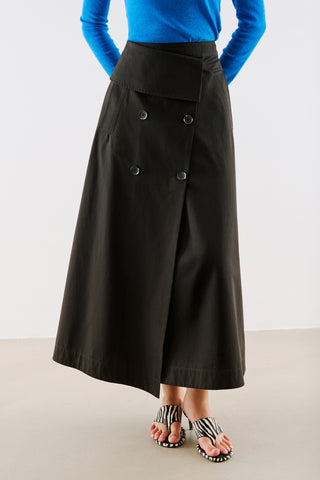 Wrap Front Buttoned Skirt Black