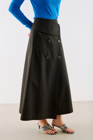 Wrap Front Buttoned Skirt Black