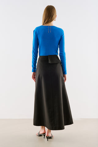 Wrap Front Buttoned Skirt Black