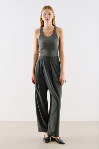 Asymmetric Pleated Barrel Leg Trousers Anthracite
