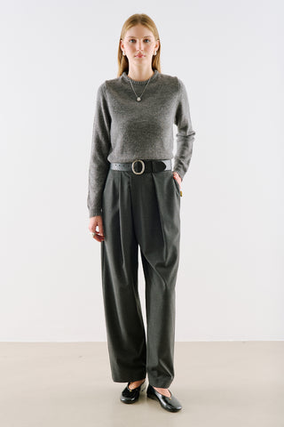 Asymmetric Pleated Barrel Leg Trousers Anthracite
