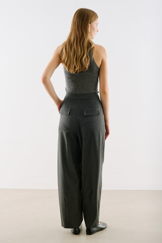 Asymmetric Pleated Barrel Leg Trousers Anthracite