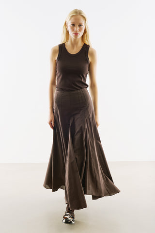 Asymmetric Draped Cotton Skirt Dark Brown