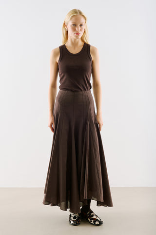 Asymmetric Draped Cotton Skirt Dark Brown