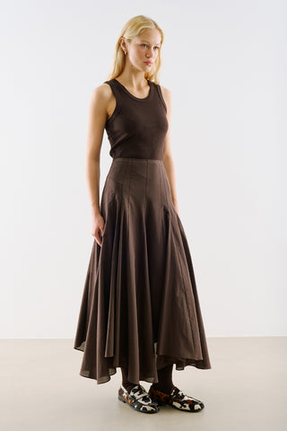 Asymmetric Draped Cotton Skirt Dark Brown