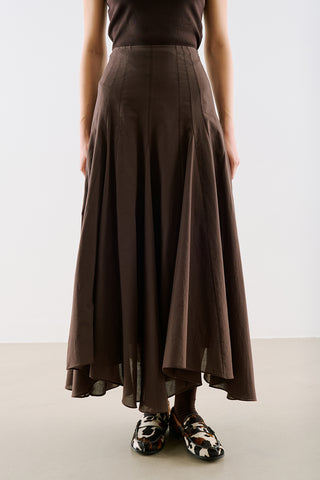 Asymmetric Draped Cotton Skirt Dark Brown