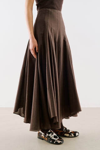 Asymmetric Draped Cotton Skirt Dark Brown