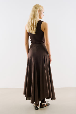 Asymmetric Draped Cotton Skirt Dark Brown
