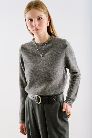 Crew Neck Cropped Knit Sweater Anthracite