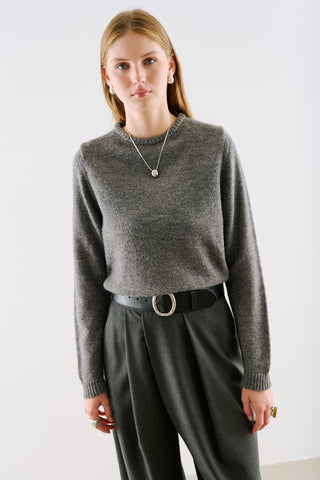 Crew Neck Cropped Knit Sweater Anthracite