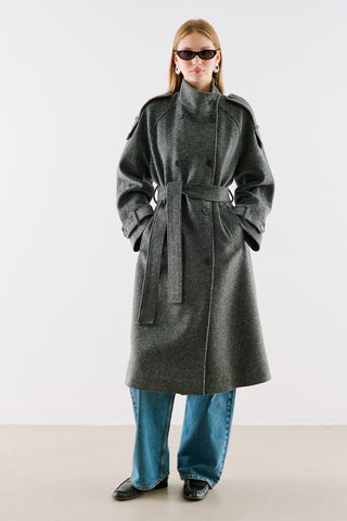 Premium High Neck Double Breasted Coat Anthracite