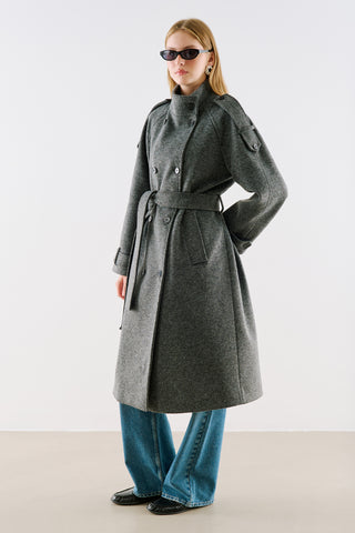 Premium High Neck Double Breasted Coat Anthracite
