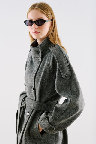 Premium High Neck Double Breasted Coat Anthracite