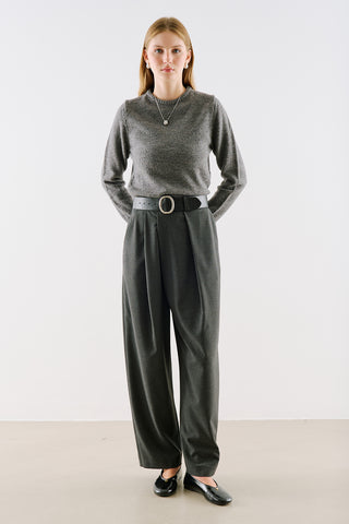 Crew Neck Cropped Knit Sweater Anthracite