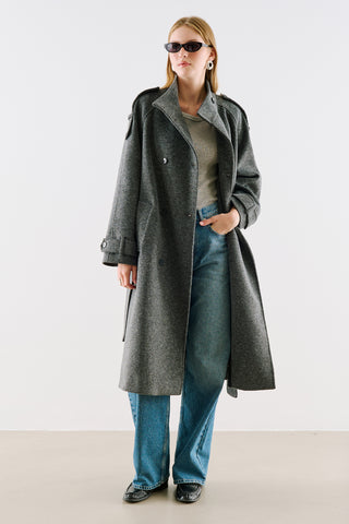 Premium High Neck Double Breasted Coat Anthracite