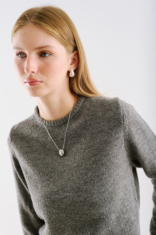 Crew Neck Cropped Knit Sweater Anthracite