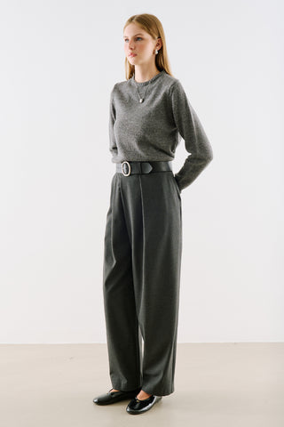 Crew Neck Cropped Knit Sweater Anthracite